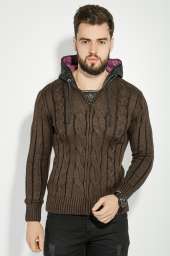 Пуловер мужской с капюшоном 48P3128 (Коричневый)