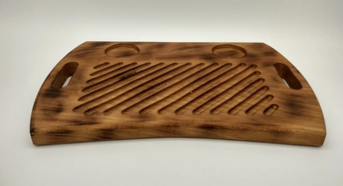 Доска сервировочная деревянная для стейка с соусником Решетка бук массив