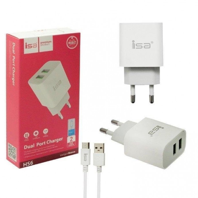 СЗУ 2 USB HS6 2.4А + кабель Micro USB ISA