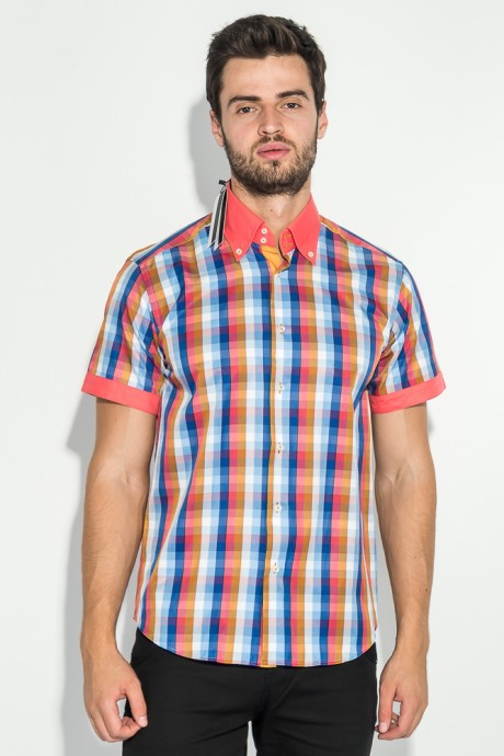 Рубашка мужская с однотонным воротником 50P009 (Кораллово-синий)