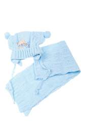 Комплект детский шапка и шарф нашивка «Мишки» 65P15-031 junior (Голубой)