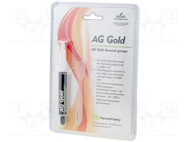 Теплопроводящая паста; медный; силикон + золото; 3г; AG Gold