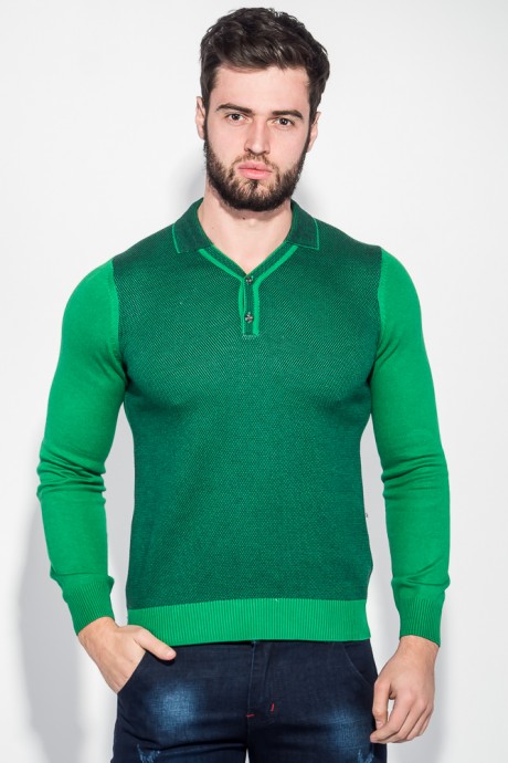 Пуловер мужской с нашивками на локтях, однотонный 50PD414 (Черно-зеленый)