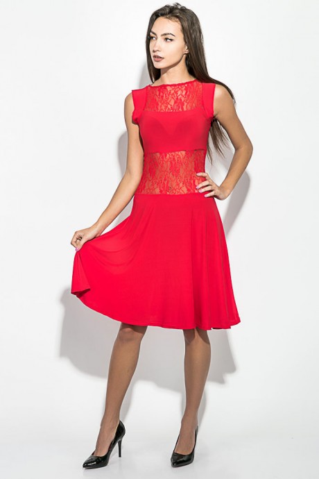 Платье женское с гипюровыми вставками 78P0012 (Красный)