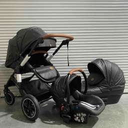 Детское 4-х колесное шасси модульное 3в1 Luxmom 808 Чёрная экокожа