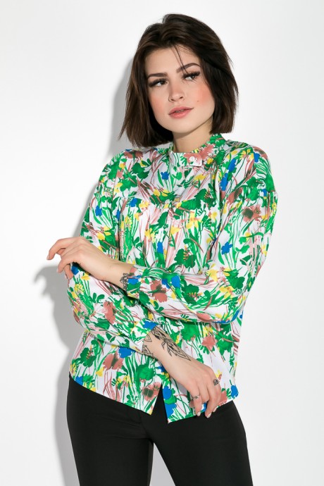 Рубашка женская, свободного покроя с принтом 64PD239-1 (Зелено-желтый,цветы)