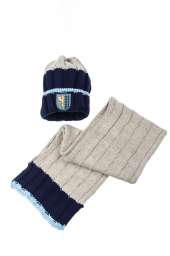 Комплект детский (для мальчика) шапка и шарф с нашивкой 65PB0007 junior (Сине-серый)