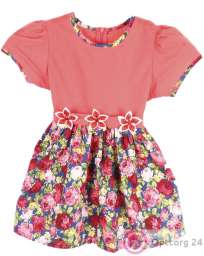Детское платье розового цвета  с цветочным принтом на юбке,