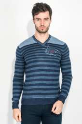 Пуловер мужской в полоску 50PD341 (Сине-угольный)