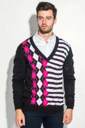 Пуловер мужской с комбинированным орнаментом 50PD311 (Черный)
