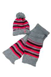 Комплект детский шапка и шарф в полоску 65P15-013 junior (Серо-коралловый)