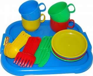 Полес арт 9530  набор детской посуды “Минутка” с подносом на 4 персоны