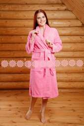 Махровый женский халат -“ЭЛИТ”  шалька 56, розовый
