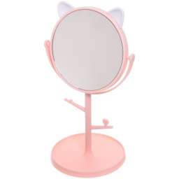 Зеркало настольное “High Tech” Кошка, односторонее, цвет розовый, d-16,8см, высота 30,5см