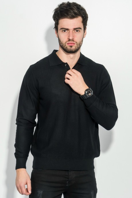 Пуловер мужской с фактурным узором «Соты»  50PD545 (Черный)