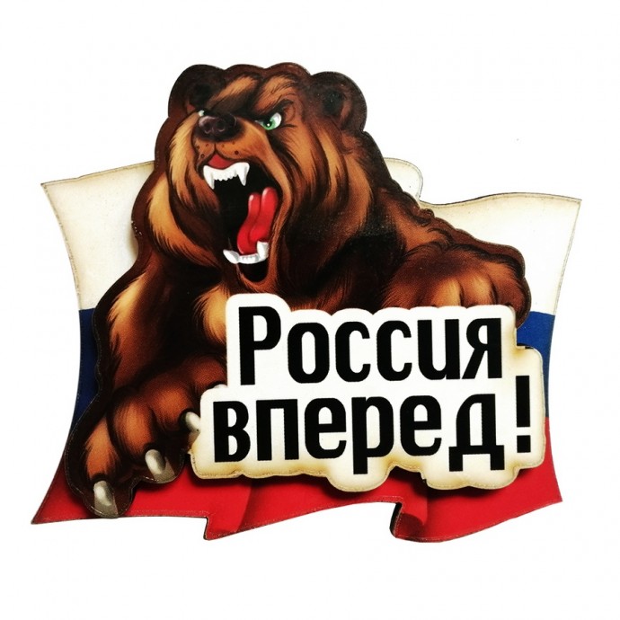 Магнит с медведем “Россия вперед!” 9х7,5см