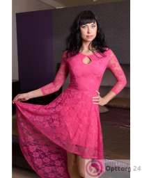 Платье женское кружевное с ассиметричной юбкой розовое