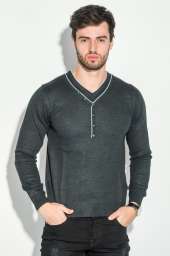 Пуловер мужской с пуговицами по ободку выреза 50PD346 (Грифельно-серый)