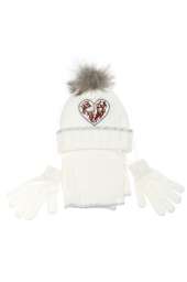 Комплект деткий (для девочки) шапка, шарф и перчатки с декором «Сердце» 65PG5117 junior (Молочный)