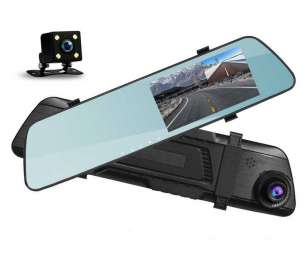 Автомобильный видеорегистратор зеркало Mega L1018 + камера (черный)