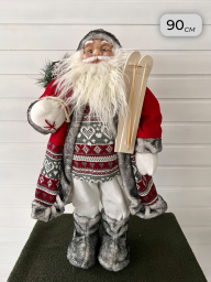 Новогодняя фигура “Дед Мороз”, 90 см, серо-красный с лыжами, арт. BL-181424