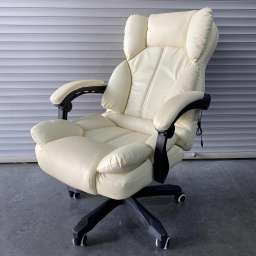 Кресло офисное с регулируемой спинкой и без подножки 808 молочно-белая экокожа