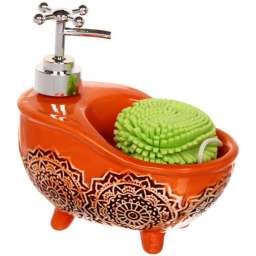 Дозатор для жидкого мыла с подставкой под губку “Ванночка” оранжевый