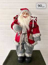 Новогодняя фигура “Дед Мороз”, 90см, серо-красный с мешком подарков, арт. BL-24928