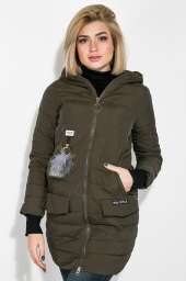 Куртка женская с пушком на кармане  173V001 (Хаки)