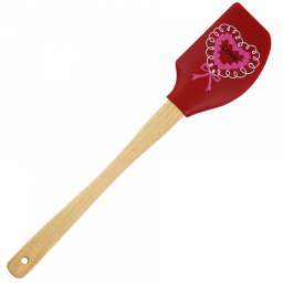 Лопатка силиконовая на деревянной ручке “Влюбленные сердца” красная ВЕ-1471S