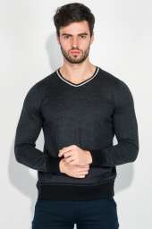 Пуловер мужской с контрастным вырезом 50PD344 (Темно-серый)
