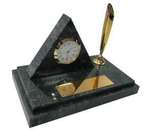 Настольный набор: ручка, часы, 9х14,5х1,8 см, мрамор