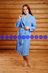 Махровый женский халат -“ЭЛИТ”  шалька 50, синий