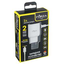FORZA Зарядное устройство с кабелем для зарядки MIX - Micro USB и IP, 2 USB, 220 В, 2A, 1м