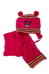 Комплект детский (для девочки) шапка и шарф с нашивкой «Мышка» 65PG0010 junior (Малиновый)