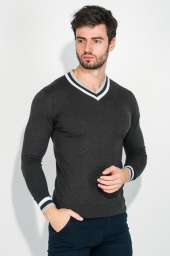 Пуловер мужской с двойной полосой по вырезу 50PD378 (Грифельно-серый)