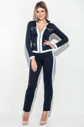 Костюм женский (брюки, пиджак) приталенный 69PD952 (Темно-синий - белый)