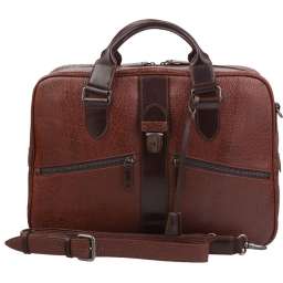 Мужская сумка - портфель из натуральной кожи бизона / коньячный