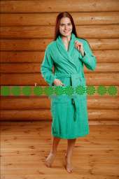 Махровый женский халат -“ЭЛИТ”  шалька 46, зеленый