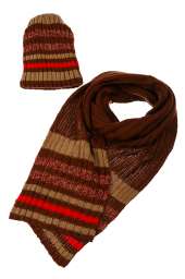 Комплект детский (для мальчика) шапка и шарф узор полоска 65PB0008 junior (Коричнево-красный)
