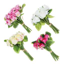 Цветок искусственный в виде роз, букет, пластик, полиэстер, 23см, 4 цвета