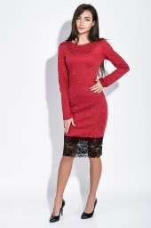 Платье женское с кружевным подолом  95P2034 (Красный меланж)