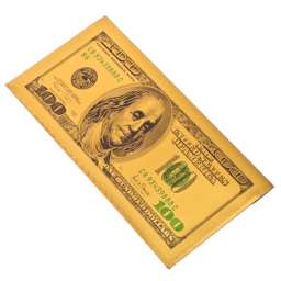 Конверт для денег 9x18см, “Золотые 100 долларов” пластик