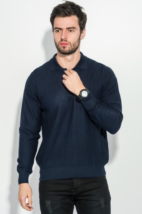 Пуловер мужской с фактурным узором «Соты»  50PD545 (Темно-синий)