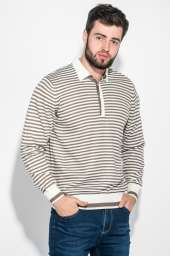 Пуловер мужской в полоску 50PD551 (Молочно-коричневый)