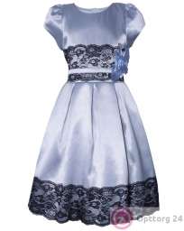 Детское платье “Гламур” голубое с черным гипюром