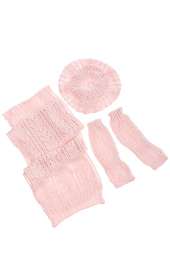 Комплект женский шапка, шарф и митенки тонкий 65PF3021 (Розовый)