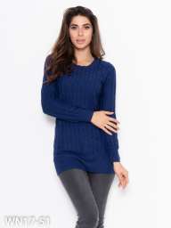 Темно-синий шерстяной вязаный удлиненный свитер