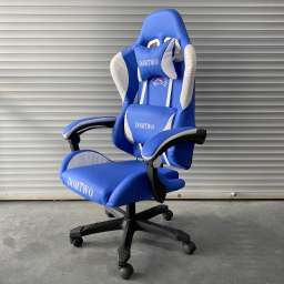 Кресло офисное с регулируемой спинкой и без подножки 116 сине-белая экокожа