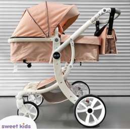 Детское 4-х колесное шасси-трансформер Sweet Kids 608 2в1 Розовый текстиль на белой раме